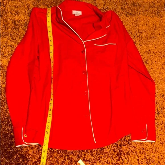 Chic Red Women's Pajama Set with White Trim - Picture 2 of 10